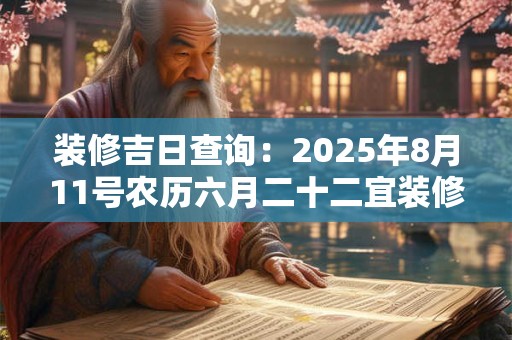 装修吉日查询：2025年8月11号农历六月二十二宜装修吗