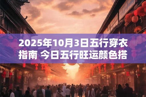 详细阅读:2025年10月3日五行穿衣指南 今日五行旺运颜色搭配 2025年10月3日五行穿衣指南 今日五行旺运颜色搭配