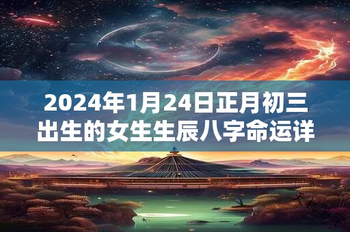 详细阅读:2024年1月24日正月初三出生的女生生辰八字命运详解 有满腹才学 2024年1月24日正月初三出生的女生生辰八字命运详解 有满腹才学