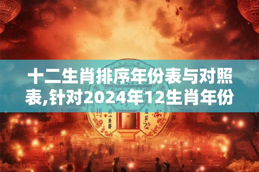 十二生肖排序年份表与对照表,针对2024年12生肖年份表