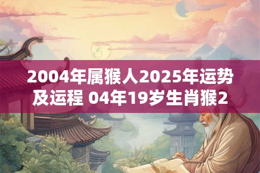 详细阅读:2004年属猴人2025年运势及运程 04年19岁生肖猴2025年每月运势 2004年属猴人2025年运势及运程 04年19岁生肖猴2025年每月运势