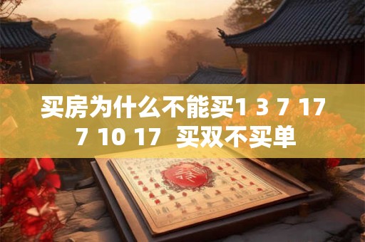 买房为什么不能买1 3 7 17 7 10 17  买双不买单