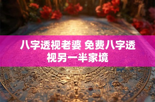 八字透视老婆 免费八字透视另一半家境