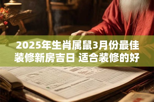 2025年生肖属鼠3月份最佳装修新房吉日 适合装修的好日子