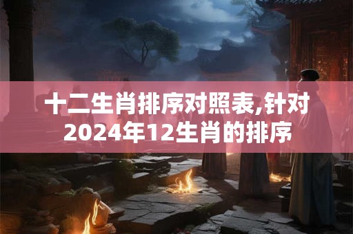 十二生肖排序对照表,针对2024年12生肖的排序