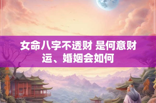 女命八字不透财 是何意财运、婚姻会如何