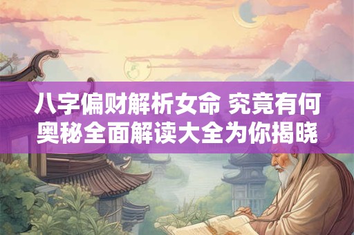 八字偏财解析女命 究竟有何奥秘全面解读大全为你揭晓！