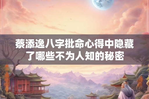 蔡添逸八字批命心得中隐藏了哪些不为人知的秘密
