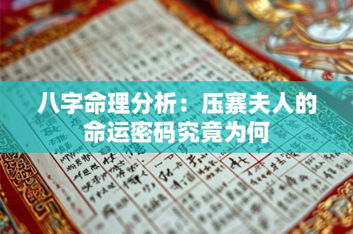 八字命理分析：压寨夫人的命运密码究竟为何
