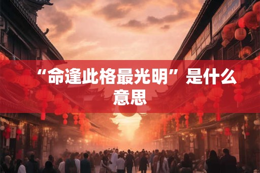 “命逢此格最光明”是什么意思