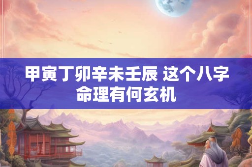 甲寅丁卯辛未壬辰 这个八字命理有何玄机