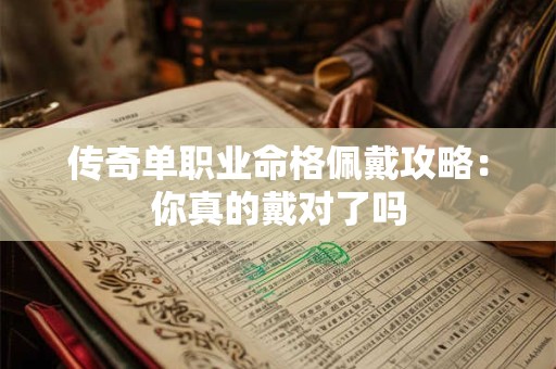 传奇单职业命格佩戴攻略:你真的戴对了吗 传奇单职业命格佩戴攻略:你真的戴对了吗
