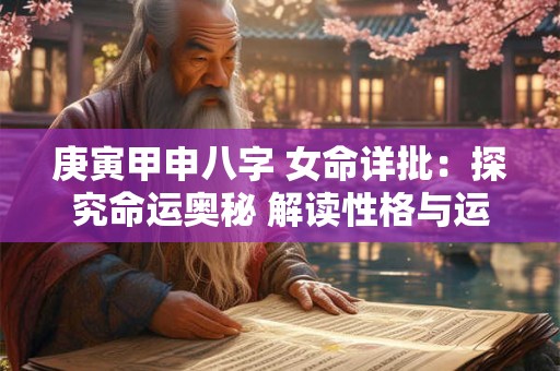 庚寅甲申八字 女命详批：探究命运奥秘 解读性格与运势