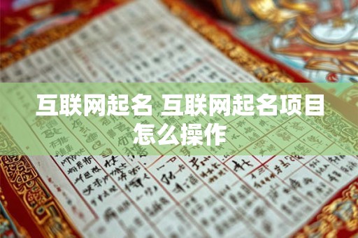 互联网起名 互联网起名项目怎么操作