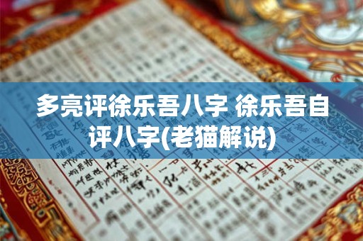 多亮评徐乐吾八字 徐乐吾自评八字(老猫解说)