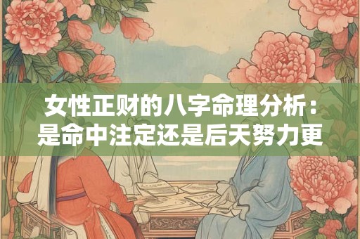 详细阅读:女性正财的八字命理分析:是命中注定还是后天努力更重要 女性正财的八字命理分析:是命中注定还是后天努力更重要