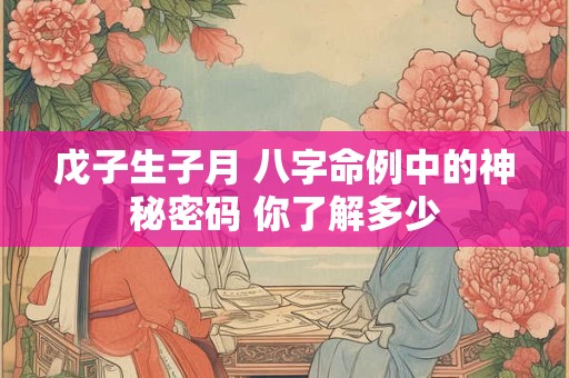 戊子生子月 八字命例中的神秘密码 你了解多少