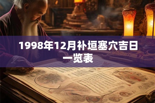 1998年12月补垣塞穴吉日一览表