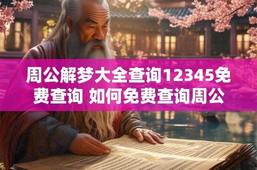 周公解梦大全查询12345免费查询 如何免费查询周公解梦大全12345