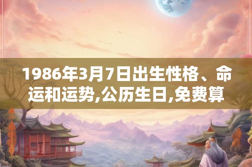 1986年3月7日出生性格、命运和运势,公历生日,免费算命 1986年3月7日出生性格、命运和运势,公历生日,免费算命