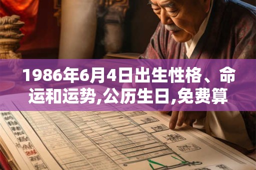 1986年6月4日出生性格、命运和运势,公历生日,免费算命