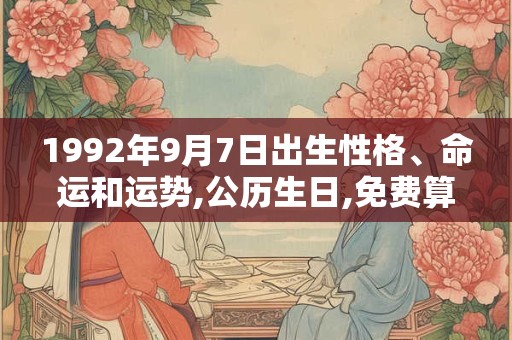 1992年9月7日出生性格、命运和运势,公历生日,免费算命