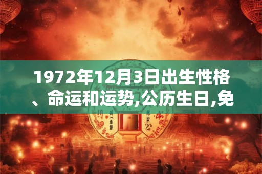 1972年12月3日出生性格、命运和运势,公历生日,免费算命