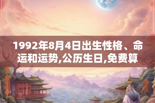 1992年8月4日出生性格、命运和运势,公历生日,免费算命