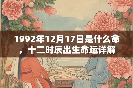 1992年12月17日是什么命，十二时辰出生命运详解