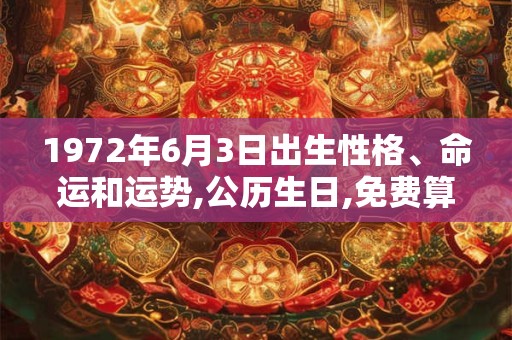 1972年6月3日出生性格、命运和运势,公历生日,免费算命