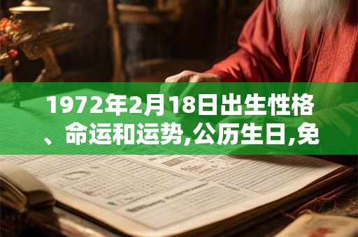 1972年2月18日出生性格、命运和运势,公历生日,免费算命