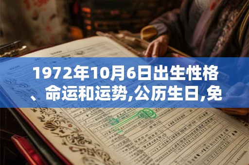 1972年10月6日出生性格、命运和运势,公历生日,免费算命