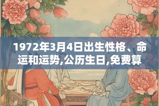1972年3月4日出生性格、命运和运势,公历生日,免费算命 1972年3月4日出生性格、命运和运势,公历生日,免费算命