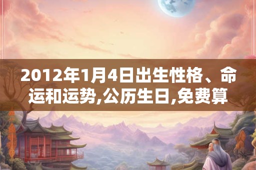 2012年1月4日出生性格、命运和运势,公历生日,免费算命
