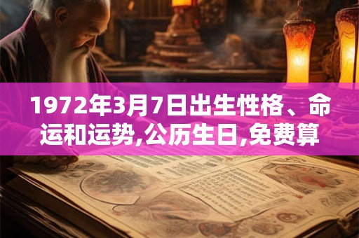1972年3月7日出生性格、命运和运势,公历生日,免费算命