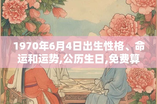 1970年6月4日出生性格、命运和运势,公历生日,免费算命