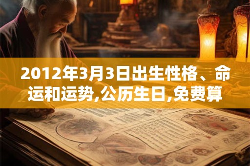 2012年3月3日出生性格、命运和运势,公历生日,免费算命 2012年3月3日出生性格、命运和运势,公历生日,免费算命