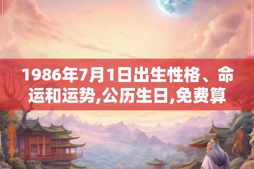 1986年7月1日出生性格、命运和运势,公历生日,免费算命