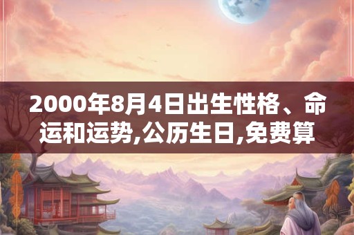 2000年8月4日出生性格、命运和运势,公历生日,免费算命
