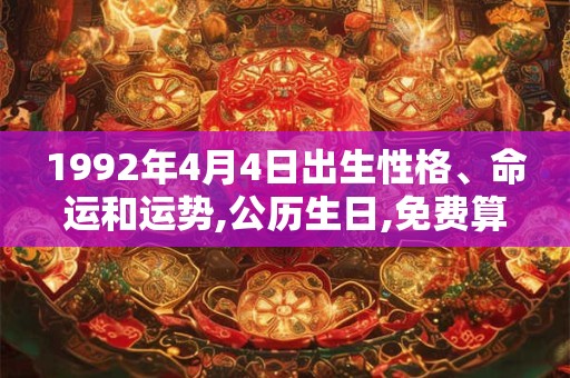 1992年4月4日出生性格、命运和运势,公历生日,免费算命 1992年4月4日出生性格、命运和运势,公历生日,免费算命