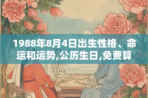 1988年8月4日出生性格、命运和运势,公历生日,免费算命 1988年8月4日出生性格、命运和运势,公历生日,免费算命