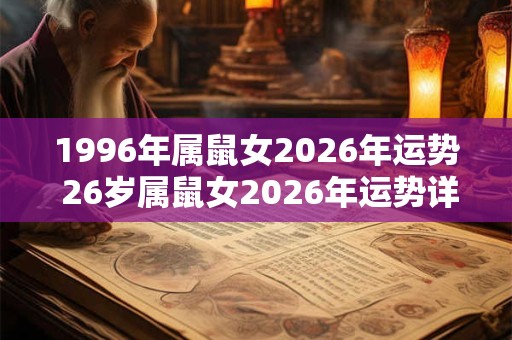 1996年属鼠女2026年运势 26岁属鼠女2026年运势详解