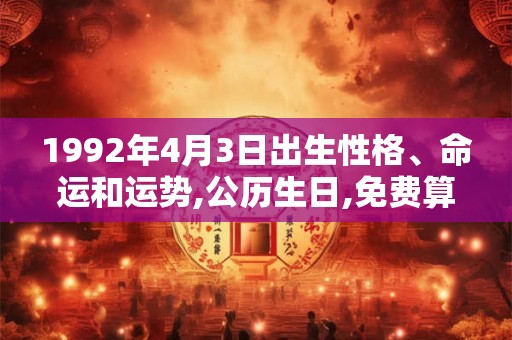 1992年4月3日出生性格、命运和运势,公历生日,免费算命