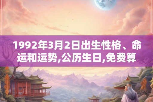 1992年3月2日出生性格、命运和运势,公历生日,免费算命 1992年3月2日出生性格、命运和运势,公历生日,免费算命