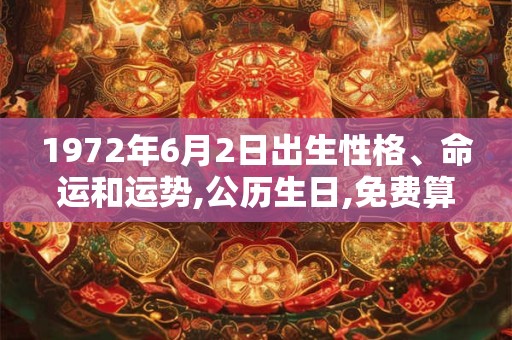 1972年6月2日出生性格、命运和运势,公历生日,免费算命 1972年6月2日出生性格、命运和运势,公历生日,免费算命