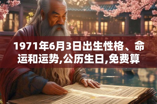 1971年6月3日出生性格、命运和运势,公历生日,免费算命 1971年6月3日出生性格、命运和运势,公历生日,免费算命