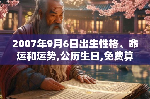 2007年9月6日出生性格、命运和运势,公历生日,免费算命
