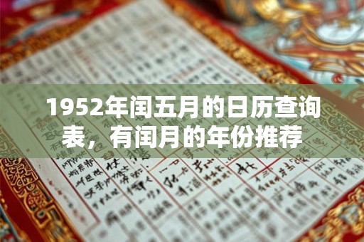 1952年闰五月的日历查询表，有闰月的年份推荐