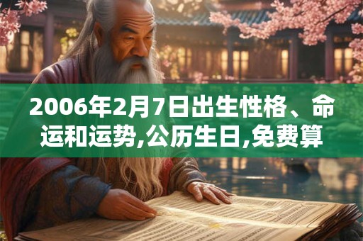2006年2月7日出生性格、命运和运势,公历生日,免费算命 2006年2月7日出生性格、命运和运势,公历生日,免费算命