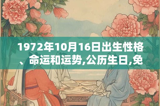 1972年10月16日出生性格、命运和运势,公历生日,免费算命